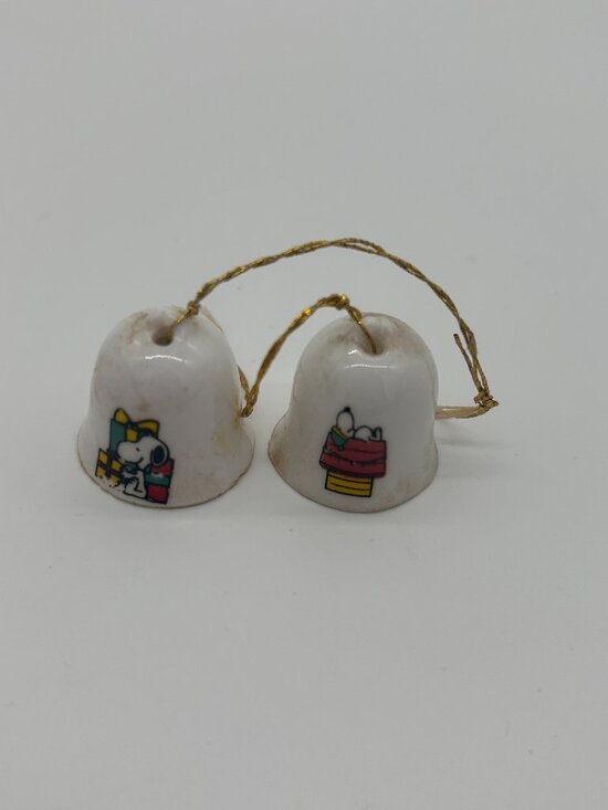 Peanuts Other - Vintage 1958 Peanuts Snoopy On Dog House Porcelain Mini Bell Ornament Lot of 2